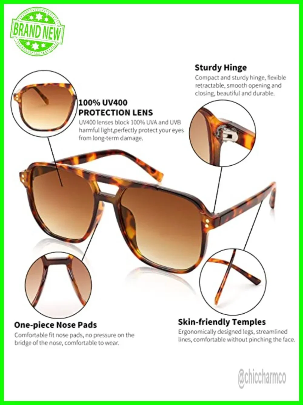 Retro Square Aviator Sunglasses for Women Men 70s Vintage Plastic Frame UV400